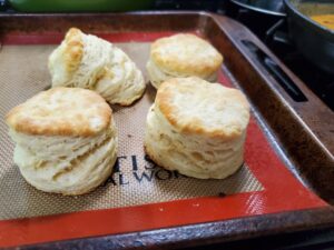 The biscuit glamour shot. Three nice looking biscuits (high and tight), one that is distinctly, different. Leaning all the way to the left. 