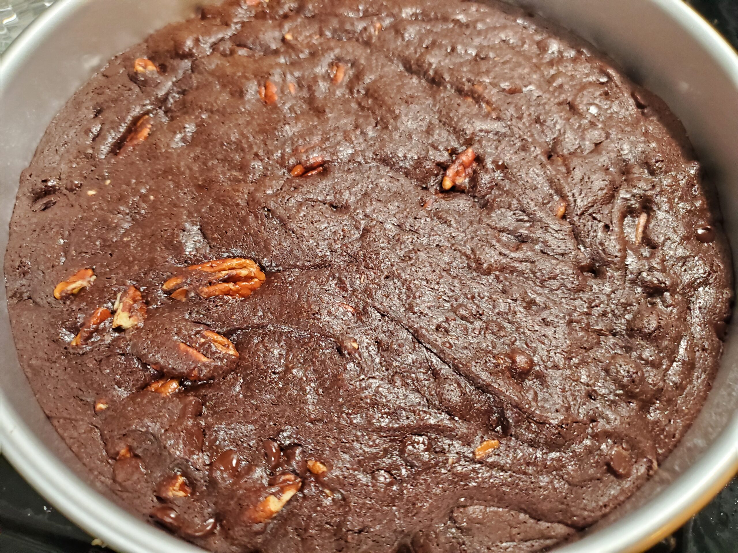 Delicious fudgy brownies with pecans and carob chips